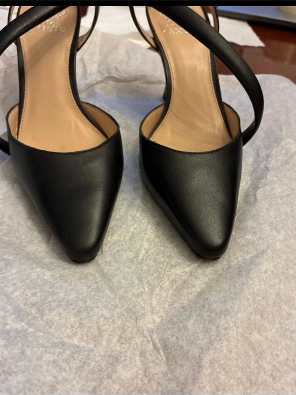 Vince Camuto Black Pointed-Toe Heel with design strap from toe to ankle slip on - Picture 9 of 12